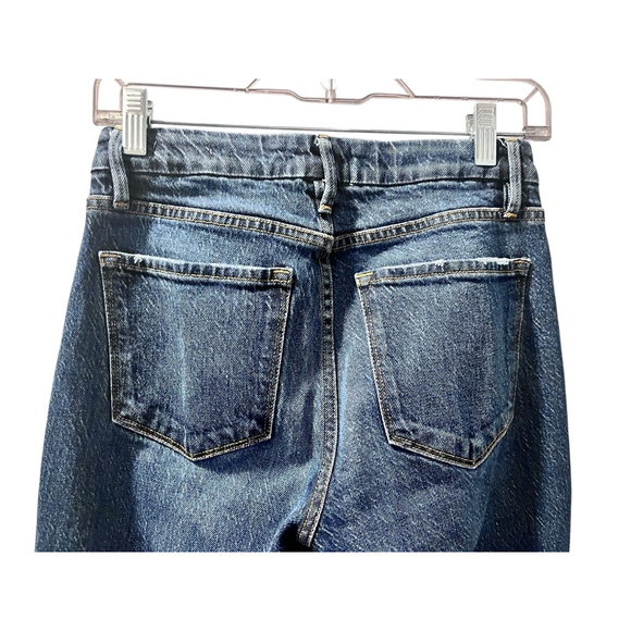 Frame Le Crop Mini Boot Cut Dark Blue Denim Jeans Size 24 Med Rise Fray Hem - Picture 5 of 5